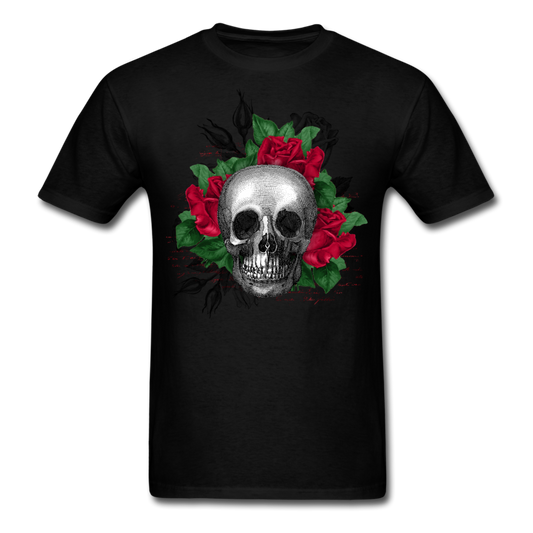 Unisex Classic Skull in Wreath of Roses T-Shirt - black