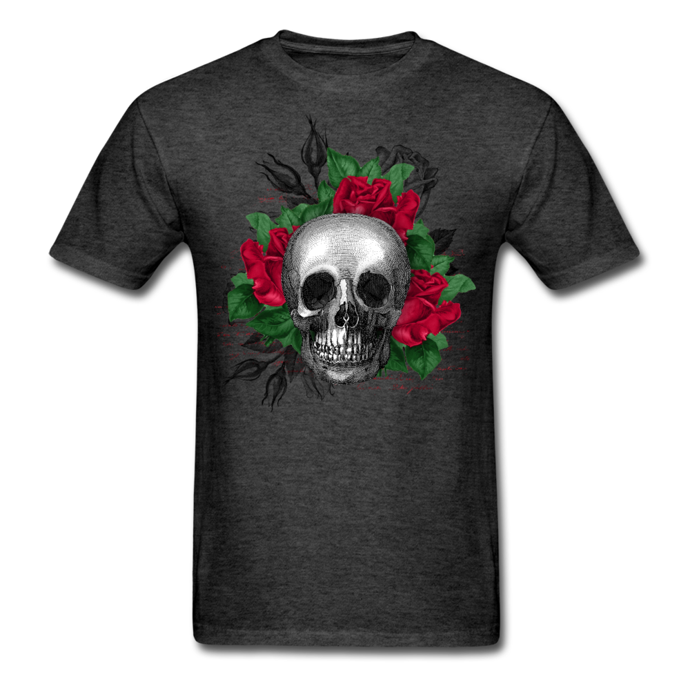 Unisex Classic Skull in Wreath of Roses T-Shirt - heather black