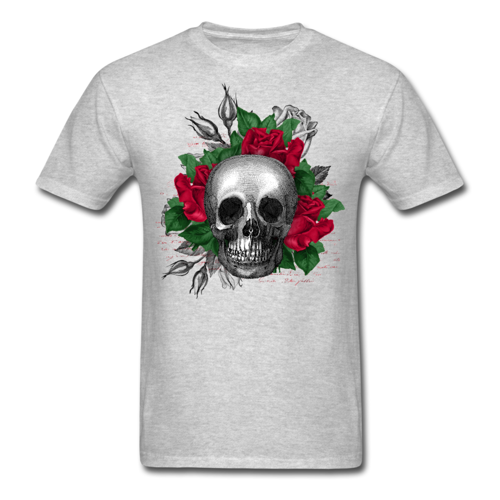 Unisex Classic Skull in Wreath of Roses T-Shirt - heather gray