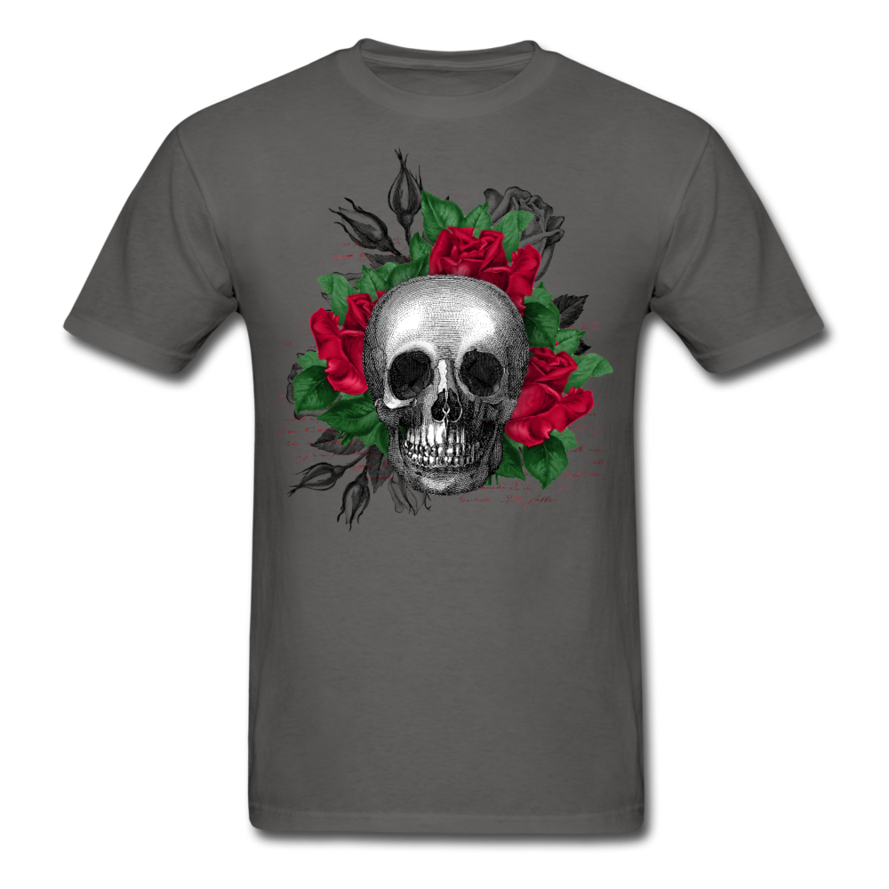 Unisex Classic Skull in Wreath of Roses T-Shirt - charcoal