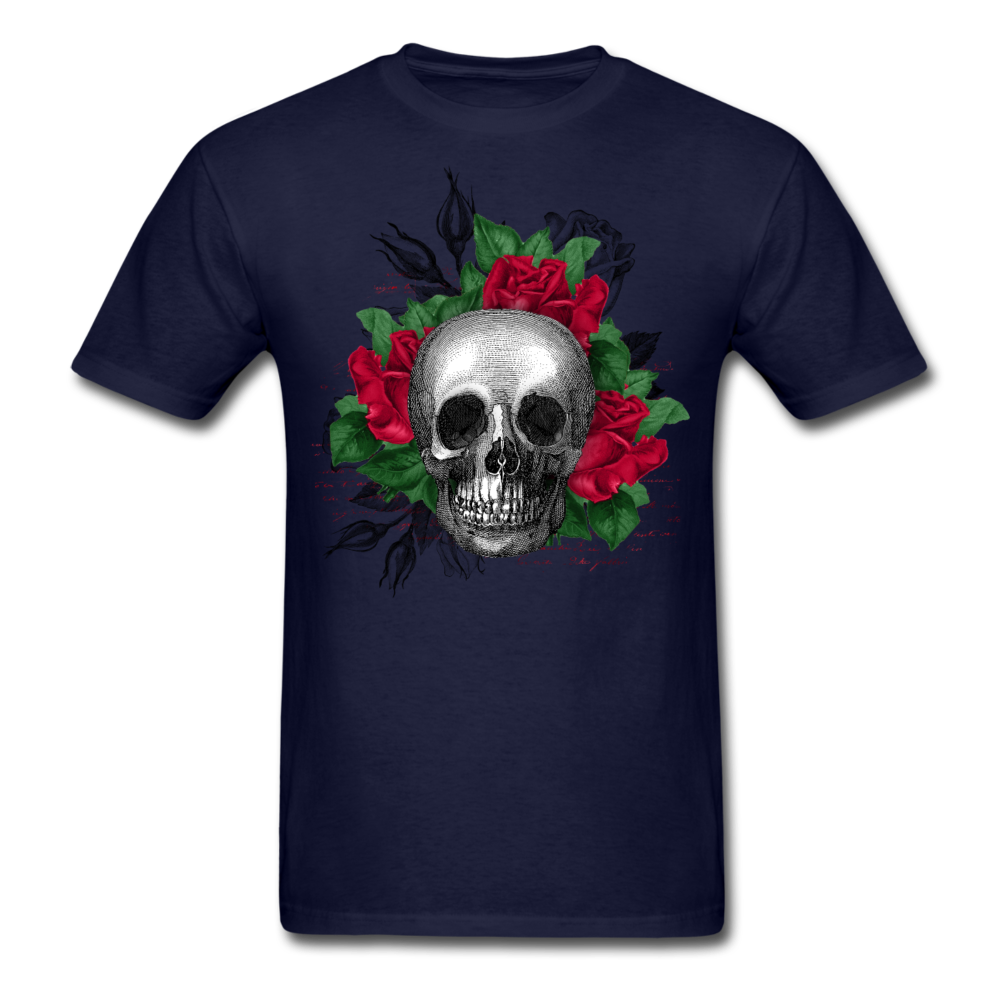 Unisex Classic Skull in Wreath of Roses T-Shirt - navy