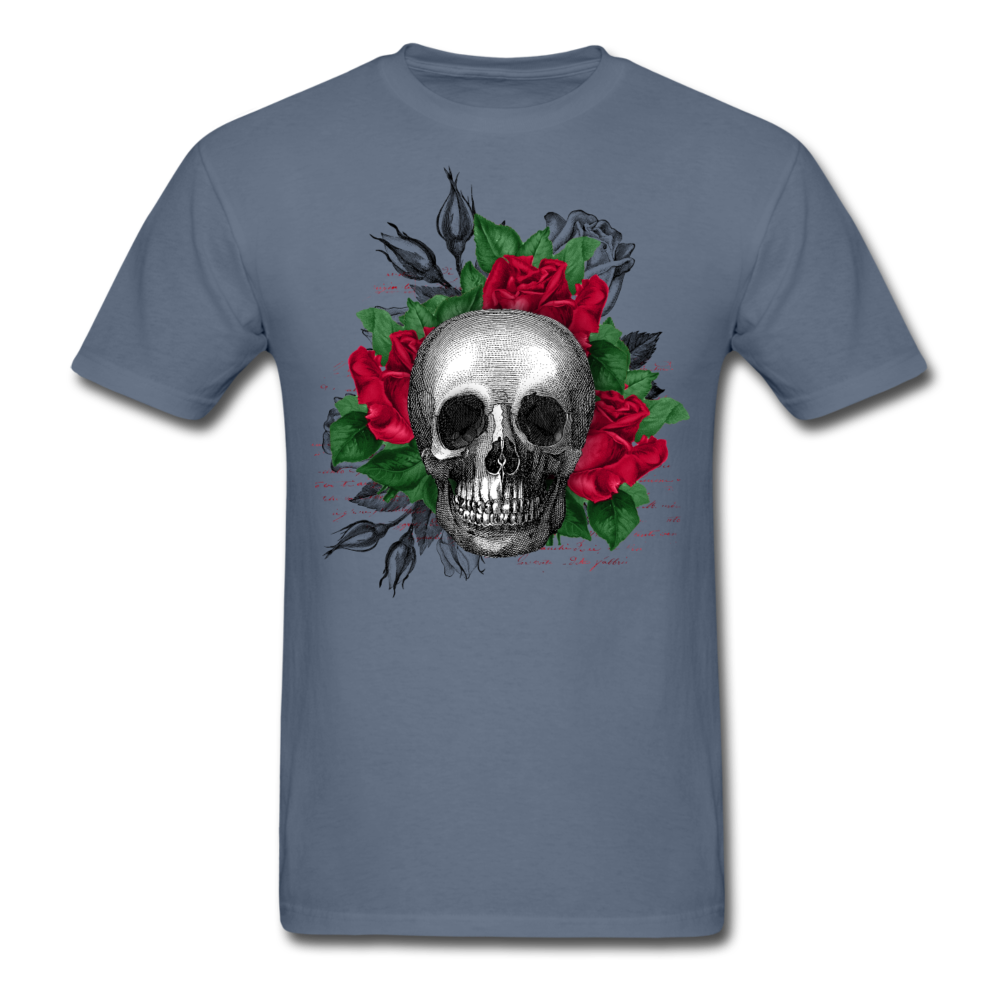 Unisex Classic Skull in Wreath of Roses T-Shirt - denim