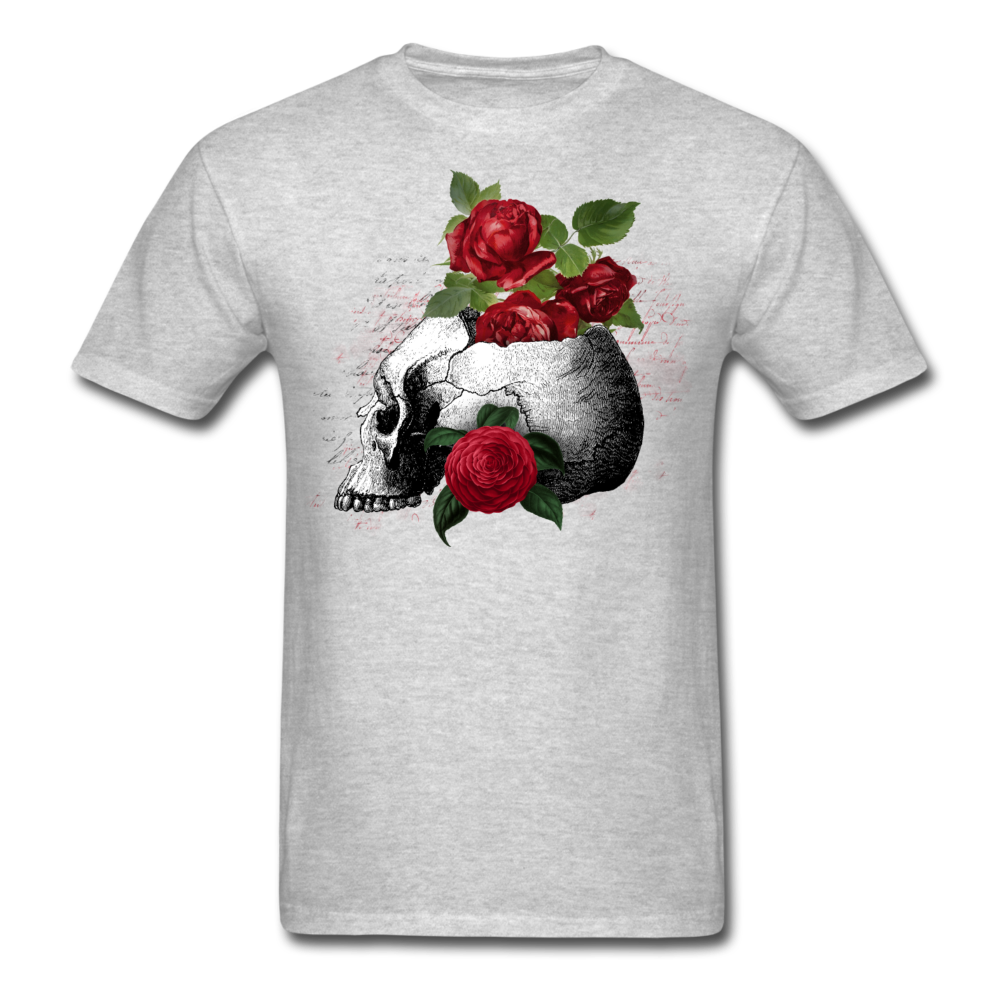 Unisex Classic Skull Bowl with Writing T-Shirt - heather gray