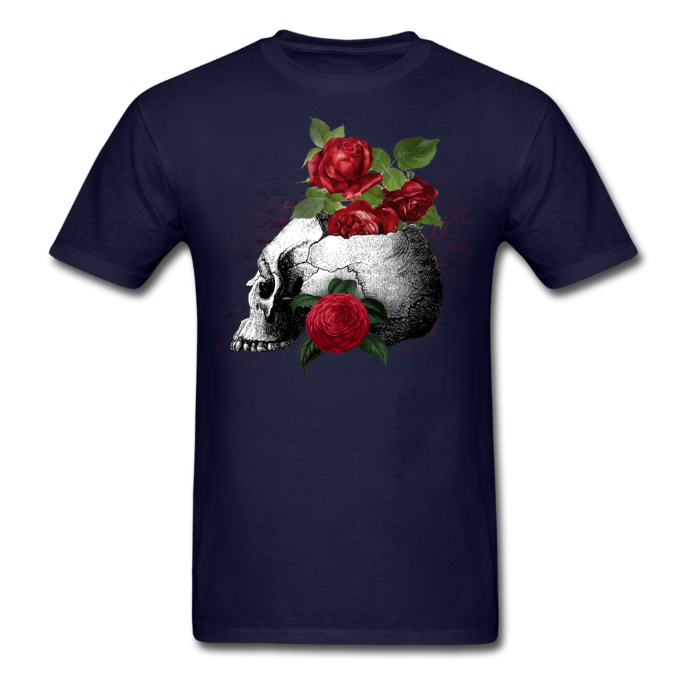 Unisex Classic Skull Bowl with Writing T-Shirt - navy