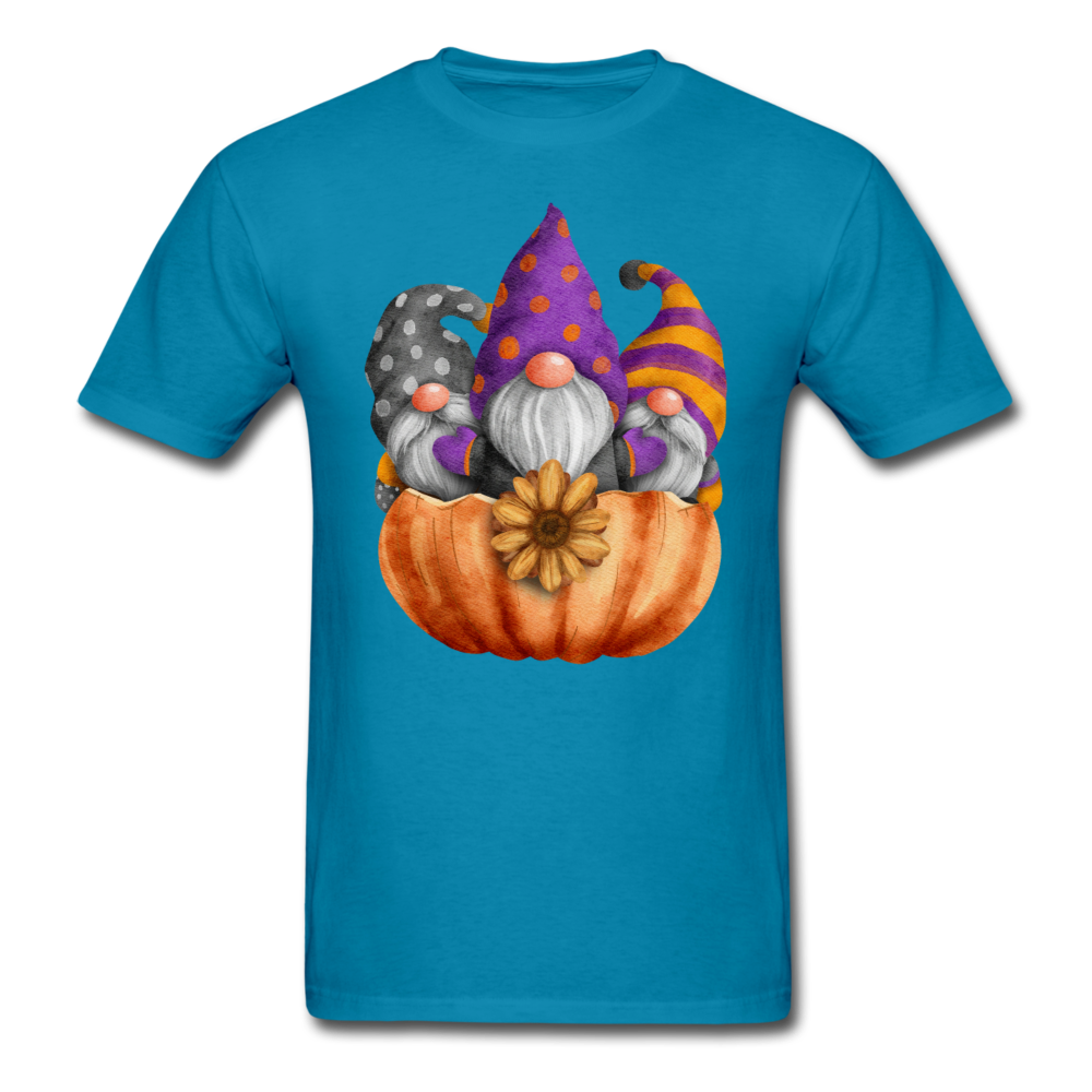 Unisex Classic Three Gnomes in Pumpkin T-Shirt - turquoise