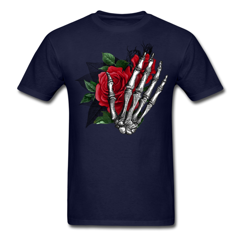 Unisex Classic Skeletal Hand & Roses T-Shirt - navy