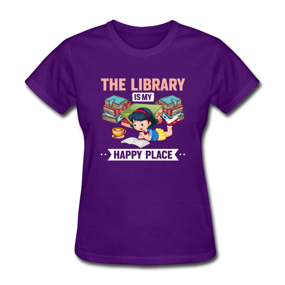 Women's Library Is My Happy Place T-Shirt - purple