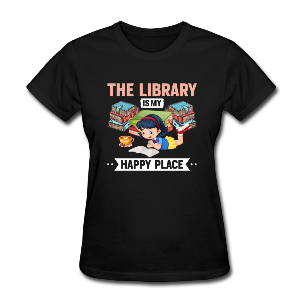 Women's Library Is My Happy Place T-Shirt - black
