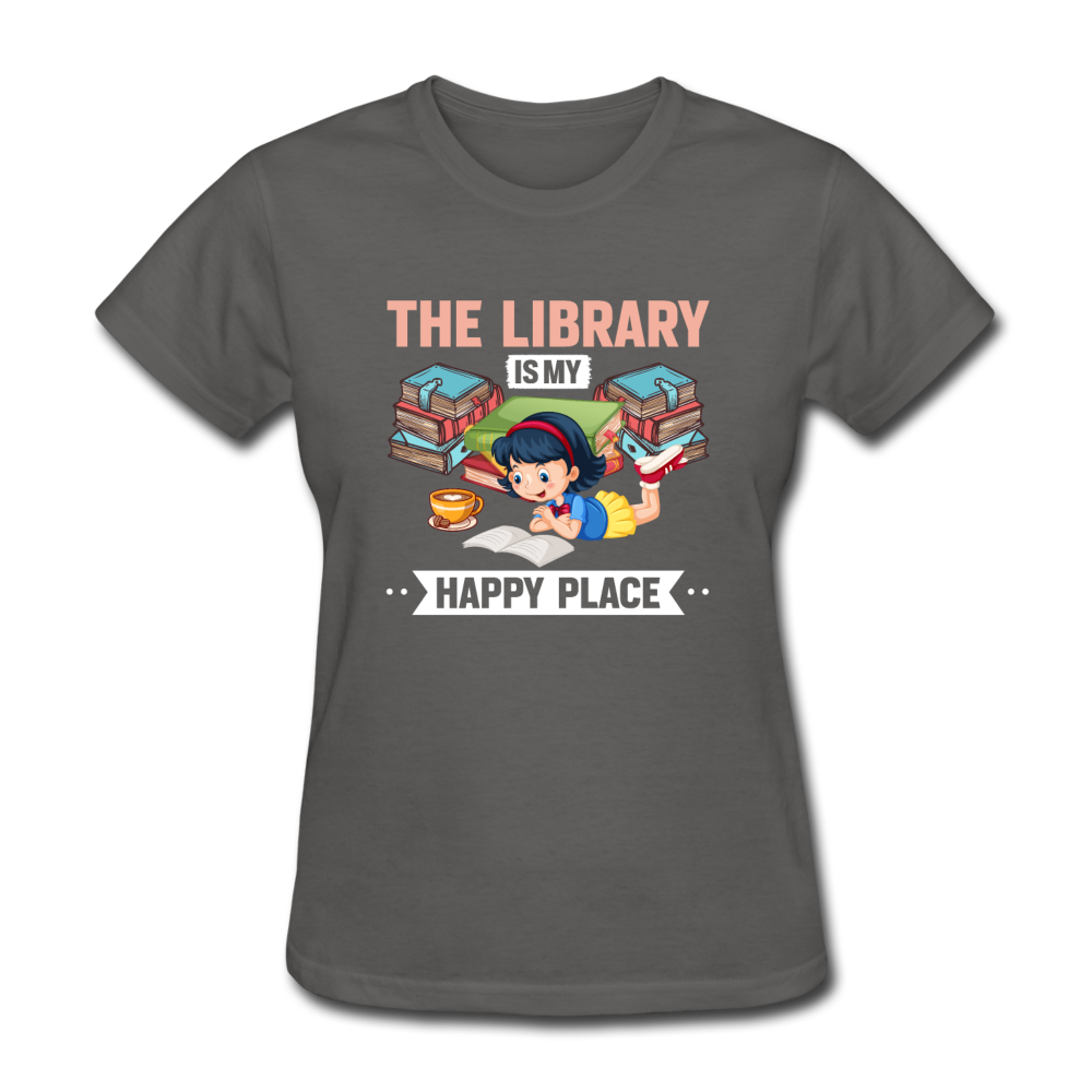 Women's Library Is My Happy Place T-Shirt - charcoal