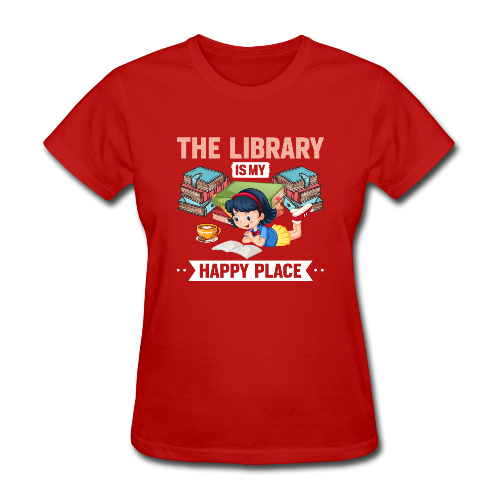 Women's Library Is My Happy Place T-Shirt - red