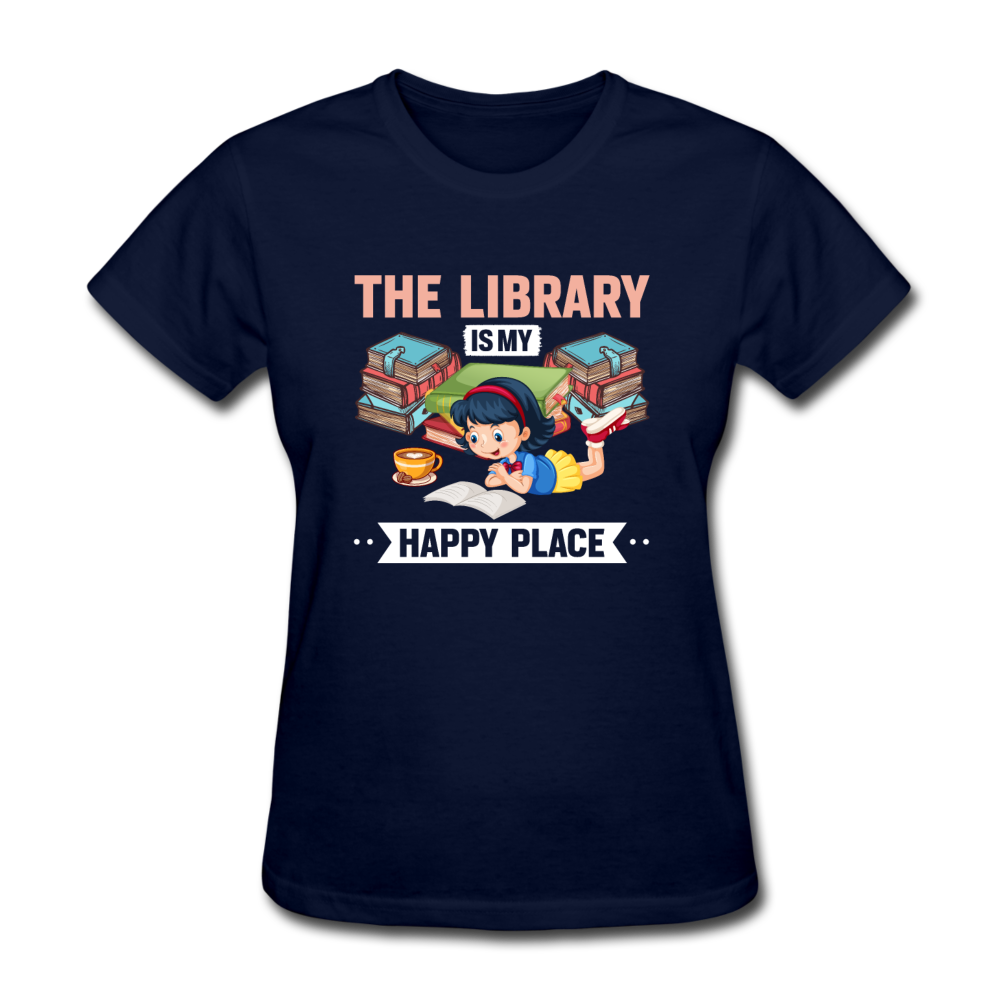 Women's Library Is My Happy Place T-Shirt - navy
