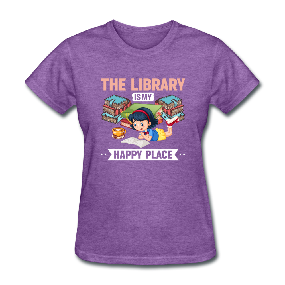 Women's Library Is My Happy Place T-Shirt - purple heather