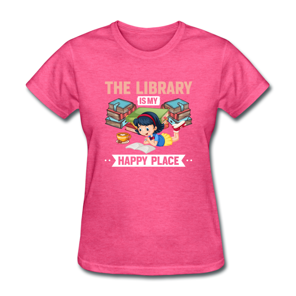 Women's Library Is My Happy Place T-Shirt - heather pink