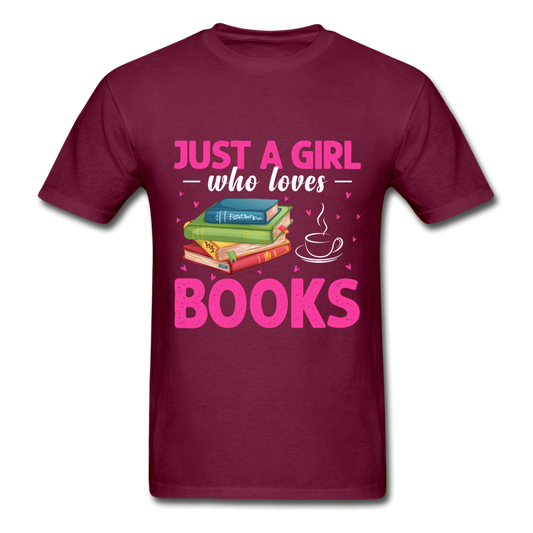 Gildan Ultra Cotton Adult Just a Girl Who Loves Books T-Shirt - burgundy