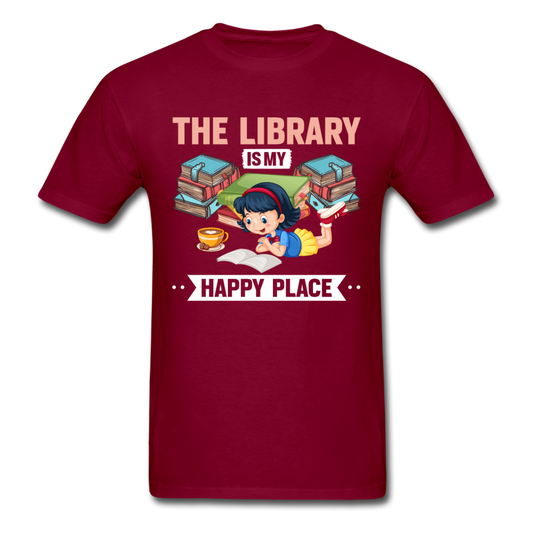 Unisex Classic The Library Is My Happy Place T-Shirt - burgundy