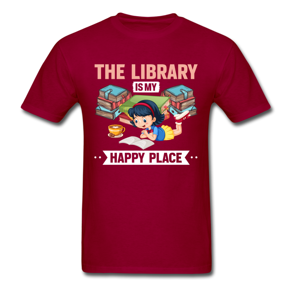 Unisex Classic The Library Is My Happy Place T-Shirt - dark red