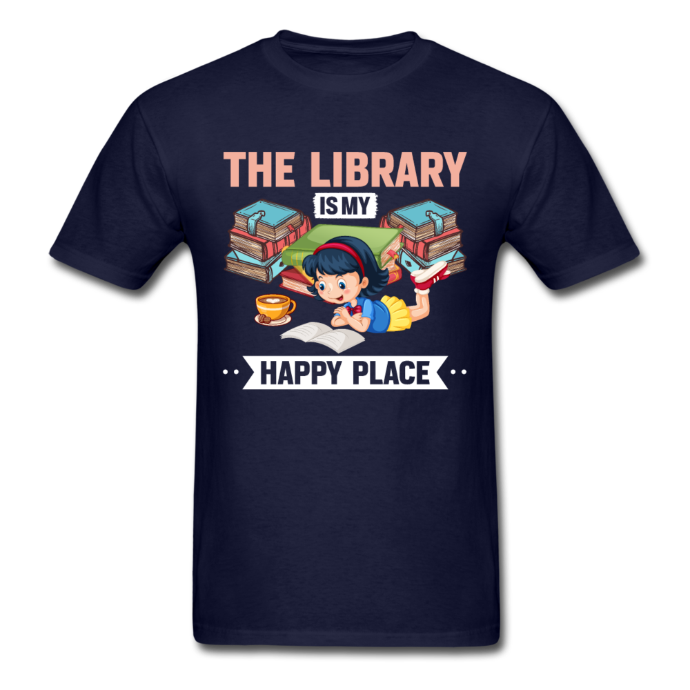 Unisex Classic The Library Is My Happy Place T-Shirt - navy