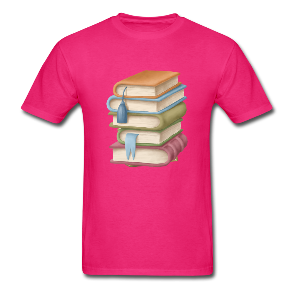 Unisex Classic Book Stack T-Shirt - fuchsia