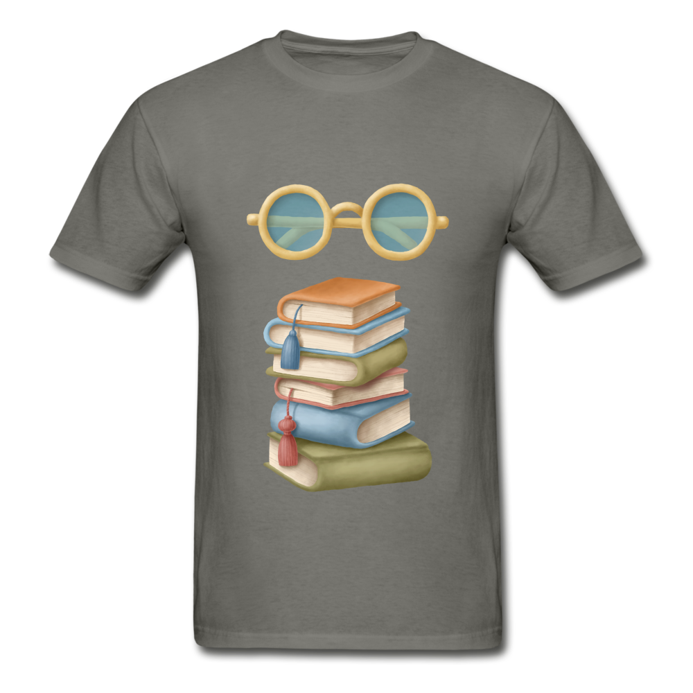 Gildan Ultra Cotton Adult Glasses and Books T-Shirt - charcoal