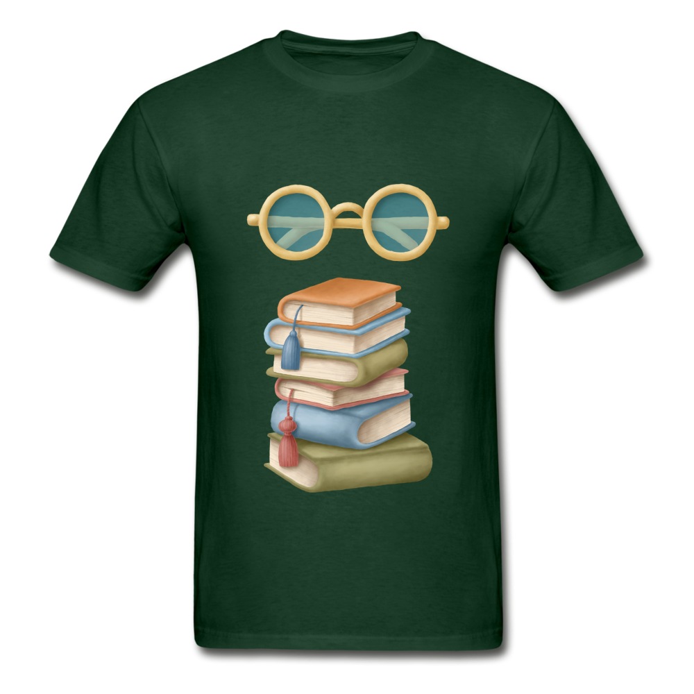 Gildan Ultra Cotton Adult Glasses and Books T-Shirt - forest green