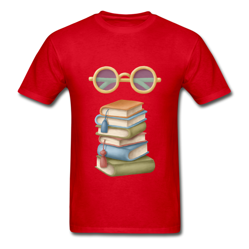 Gildan Ultra Cotton Adult Glasses and Books T-Shirt - red