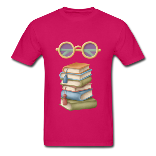 Gildan Ultra Cotton Adult Glasses and Books T-Shirt - fuchsia