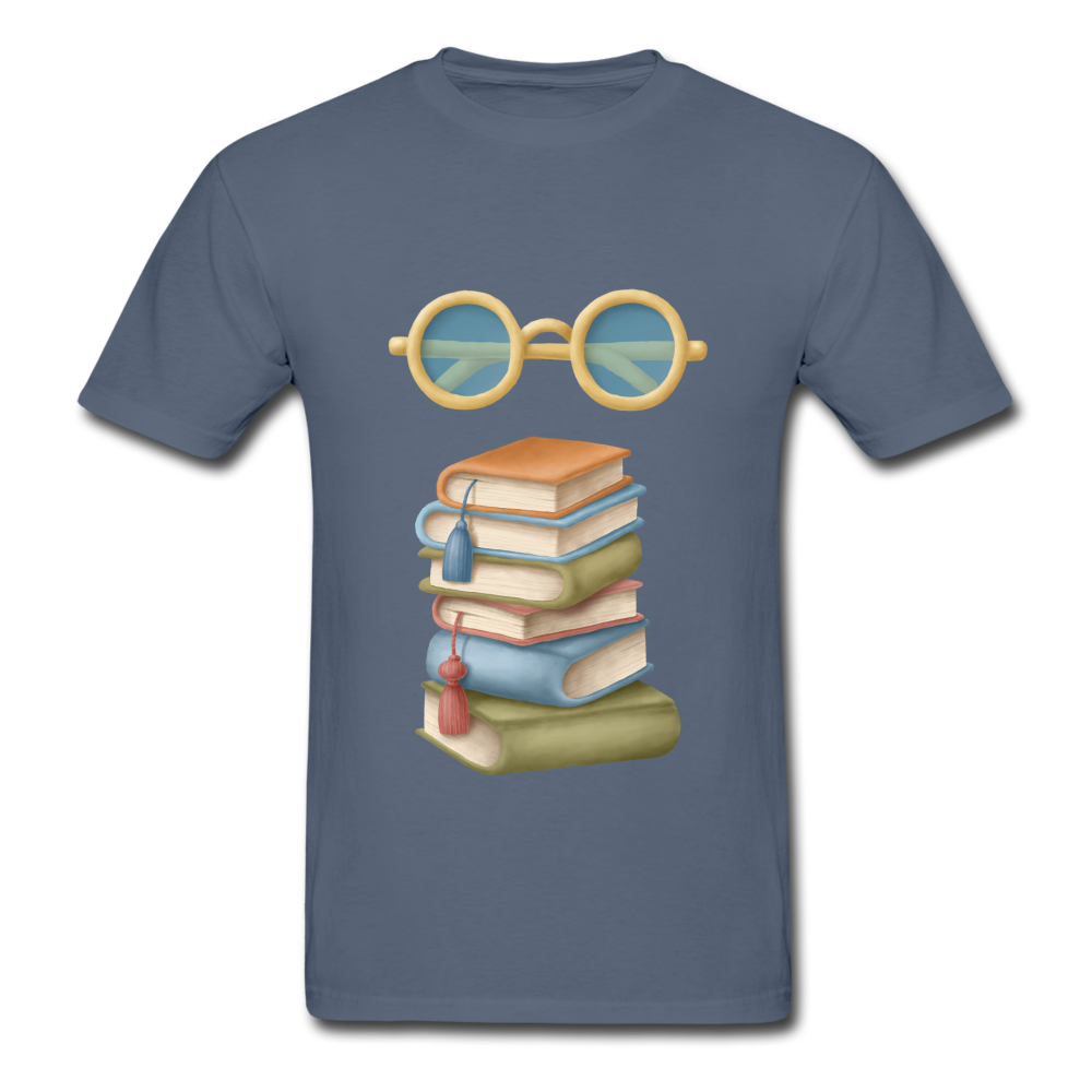 Gildan Ultra Cotton Adult Glasses and Books T-Shirt - denim