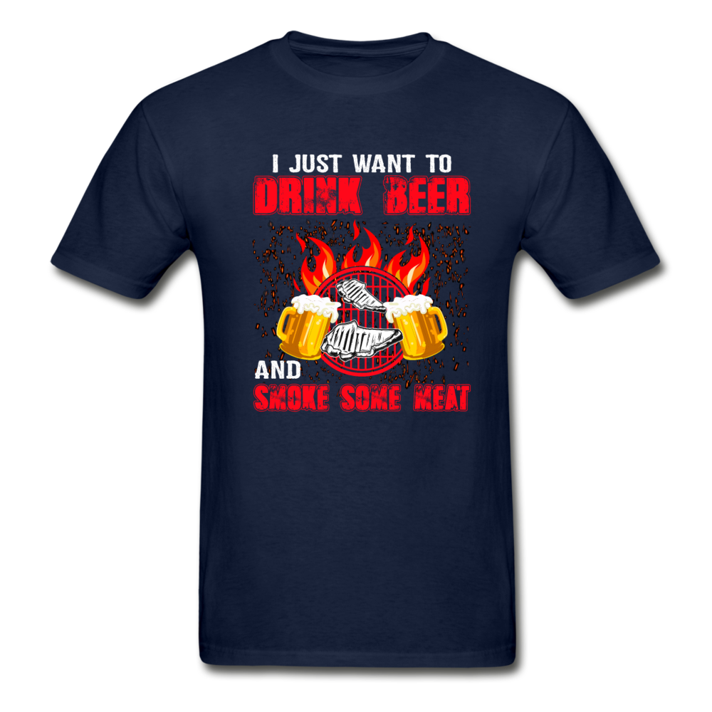 Gildan Ultra Cotton Adult Drink Beer and Smoke Meat T-Shirt - navy