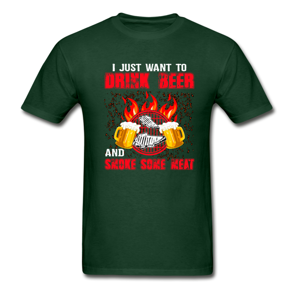 Gildan Ultra Cotton Adult Drink Beer and Smoke Meat T-Shirt - forest green