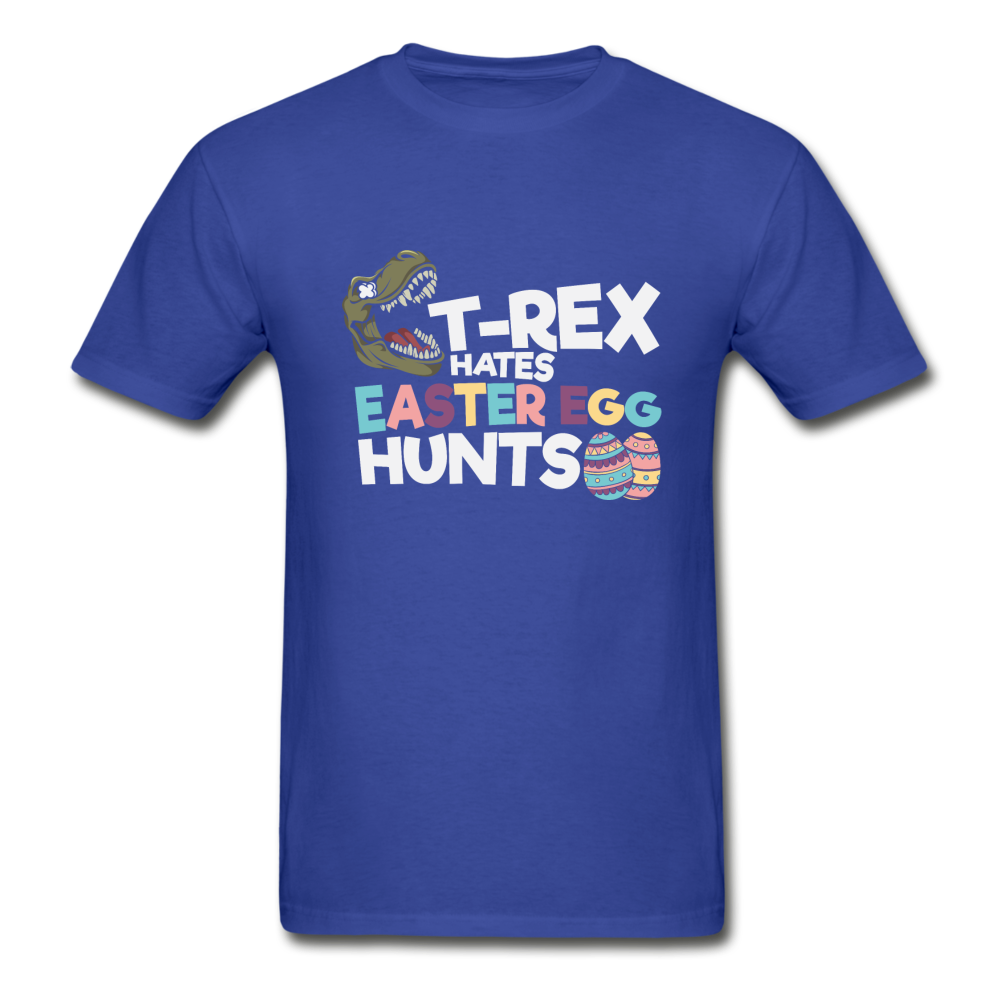 Hanes Adult Tagless T-Rex Hates Easter Egg Hunts T-Shirt - royal blue