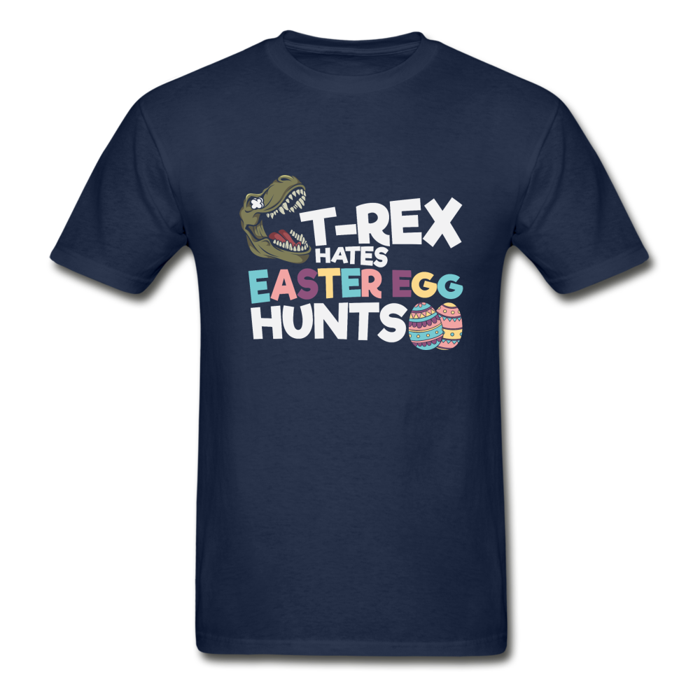 Hanes Adult Tagless T-Rex Hates Easter Egg Hunts T-Shirt - navy