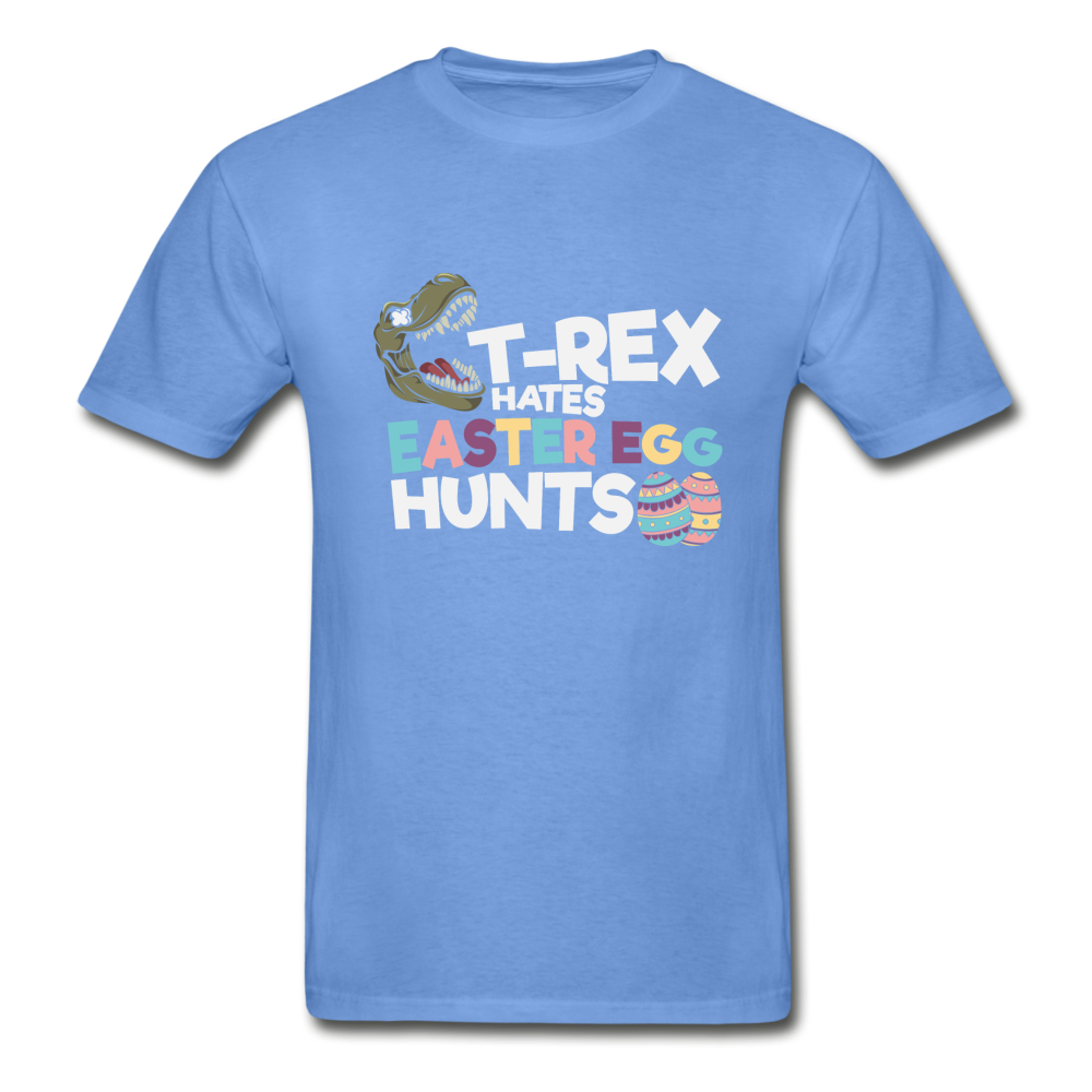 Hanes Adult Tagless T-Rex Hates Easter Egg Hunts T-Shirt - carolina blue
